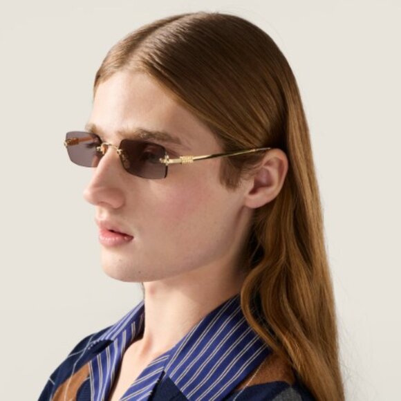 Miu Miu MUB50S ZVN80O Rectangle Sunglasses – Gold/Light Blue main image 9
